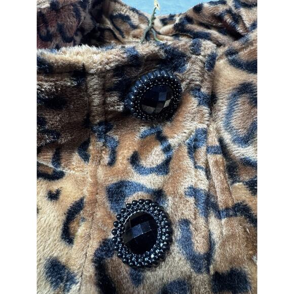 Betsey Johnson Leopard Faux Fur Cape Coat Belted XL Retro Glam - Picture 11 of 12
